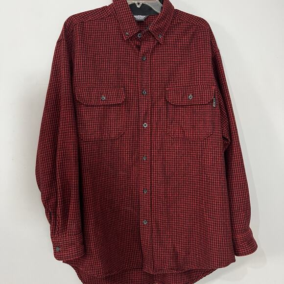 VTG Woolrich Mens Shirt Red Black Micro Plaid Wool Large Shirt Button Flannel - Picture 5 of 10